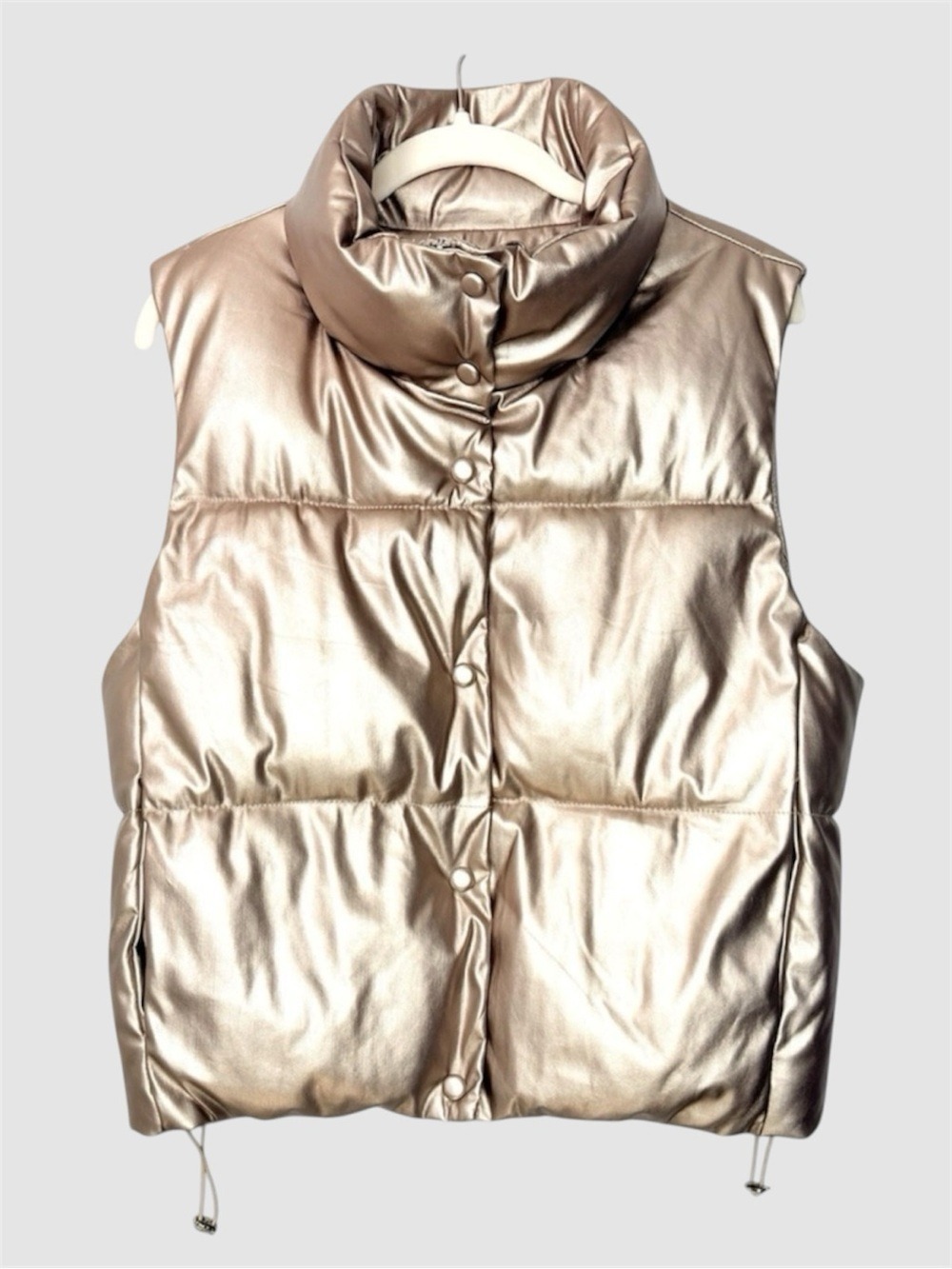 Softy Metallic Champagne Gold Puffer Vest Small Techwear Cyber Y2K Futuristic